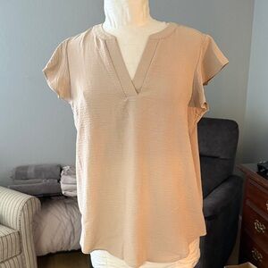 Adrianna Papell Beige V-Neck Blouse